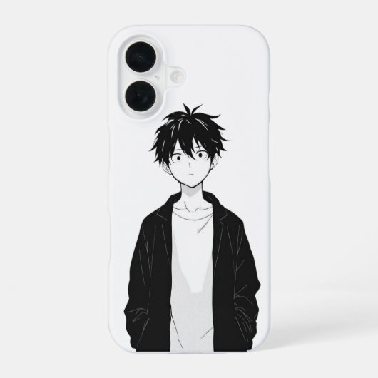 Coque iPhone 16 Minimal Anime Boy Phone Case (Verso)