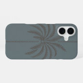 Coque iPhone 16 Minimal Palm Tree Pattern Blue Grey Tropical  (Verso Horizontal)