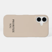 Coque iPhone 16 Minimal Prioriser Vous Citation Beige (Verso Horizontal)