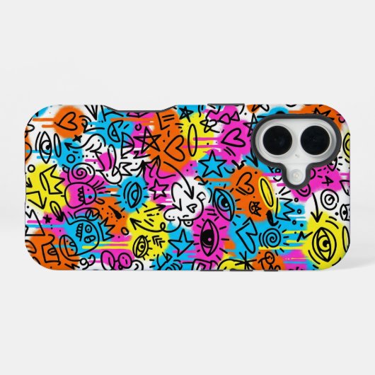 Coque iPhone 16 Minimalist Neon Scribble Doodle iPhone 16 case  (Verso Horizontal)