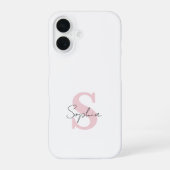 Coque iPhone 16 Minimalist Script Name and Pink Monogram Initial (Verso)