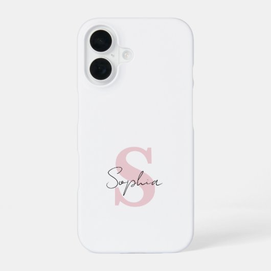 Coque iPhone 16 Minimalist Script Name and Pink Monogram Initial (Verso)