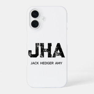 COQUE iPhone 16 MINIMALISTE NOIR MONOGRAMME À TROIS LETTRES NOM BL