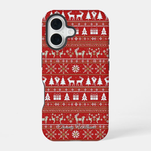 Coque iPhone 16 modèle de pull de Noël mignon laid (Verso)