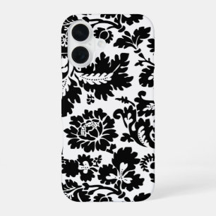Coque iPhone 16 Modèle floral vénitien noir et blanc de William Mo