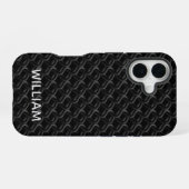 Coque iPhone 16 Modern Black Rubber Lattice with Name (Verso Horizontal)