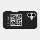 Coque iPhone 16 Modern Minimalist Black Executive QR Code Monogram (Verso Horizontal)