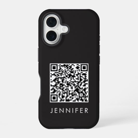 Coque iPhone 16 Modern Minimalist Black Executive QR Code Monogram (Verso)