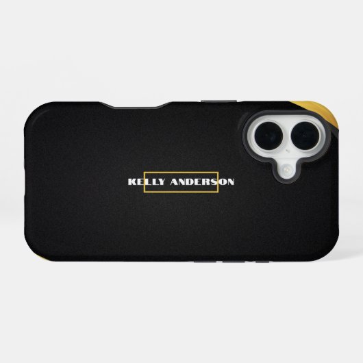 Coque iPhone 16 Modern Minimalist Black & Gold Pattern with Custom (Verso Horizontal)
