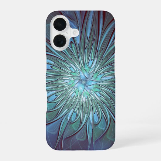 Coque iPhone 16 Moderne Abstrait tendance Fleur bleue Fractal Art (Verso)