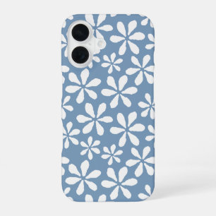Coque iPhone 16 Moderne Chic Floral Fleur Motif Bleu Poussiéreux F