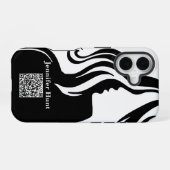 Coque iPhone 16 Moderne, Employé, Code QR noir et blanc (Verso Horizontal)