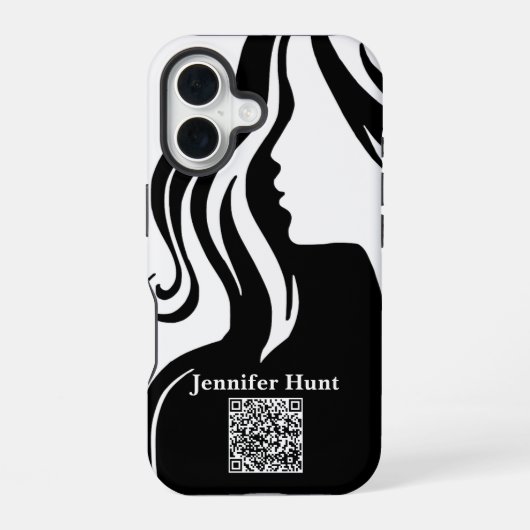 Coque iPhone 16 Moderne, Employé, Code QR noir et blanc (Verso)
