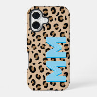 Moderne Imprimé Léopard Brun Ombre Bleue Monogramm