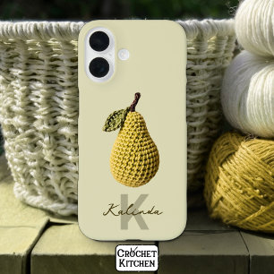 Coque iPhone 16 Moderne Minimal Jaune Broderie au Crochet Perle Mo