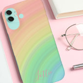 Coque iPhone 16 Moderne Monogramme Girly Rainbow Gradient