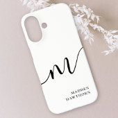 Coque iPhone 16 Moderne Monogramme Script Calligraphie noir blanc