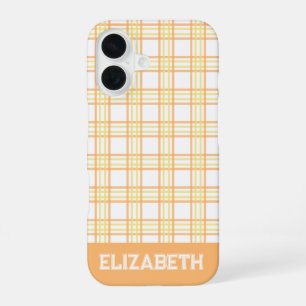 Coque iPhone 16 Moderne Plaid Préparatoire Police Varsity Orange J