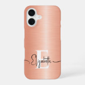Coque iPhone 16 Moderne script monogrammé métallisé brossé Peach F (Verso)