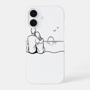 Coque iPhone 16 Moment de coucher de soleil minimaliste en ligne a