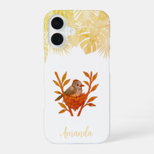 Coque iPhone 16 Monarque à nuque noire niché parmi les feuilles