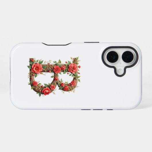 Coque iPhone 16 Monogram B with flowers (Verso Horizontal)