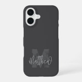 Coque iPhone 16 Monogram Modern Cool Grunge Ajouter Votre Nom (Verso)