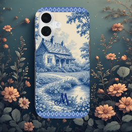 Coque iPhone 16 Monogram Rustic Cottage French Toile Blue Romantic