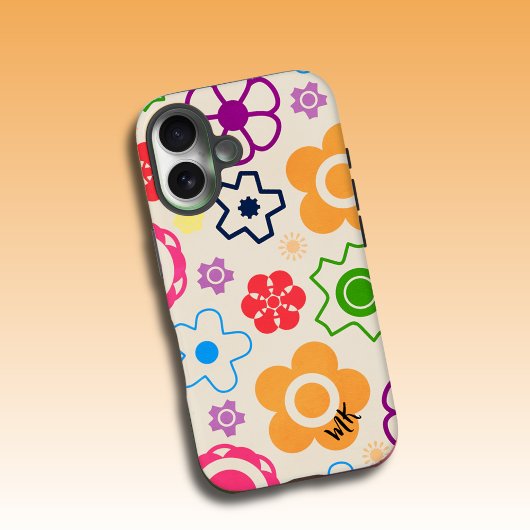 Coque iPhone 16 Monogramme Abstrait d'alimentation des fleurs