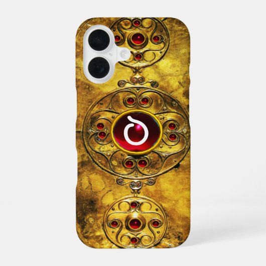 COQUE iPhone 16 MONOGRAMME ANTIQUE CELTIC WARRIOR SHIELD RUBY GEM (Verso)