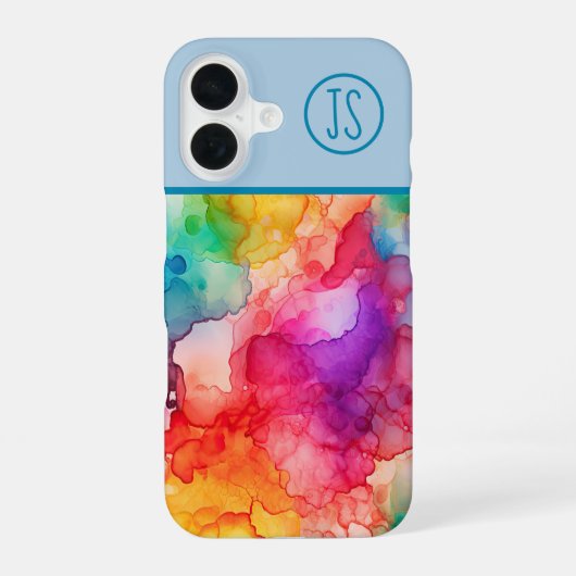 Coque iPhone 16 Monogramme Arc-en-Ciel de Style Encre Alcoolique A (Verso)