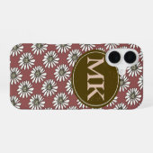 Coque iPhone 16 monogramme avec marguerites (Verso Horizontal)