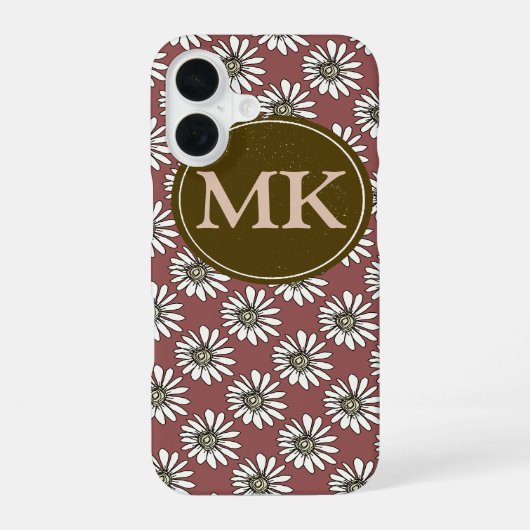 Coque iPhone 16 monogramme avec marguerites (Verso)