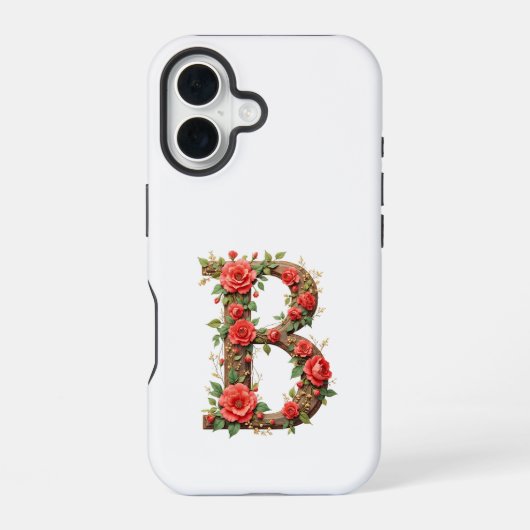 Coque iPhone 16 Monogramme B avec fleurs (Verso)