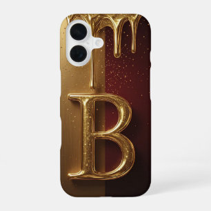 Coque iPhone 16 💎 Monogramme B Glitter Gras Avec Liquide Qui Gout