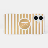Coque iPhone 16 Monogramme Bandes Or et Blanc (Verso Horizontal)