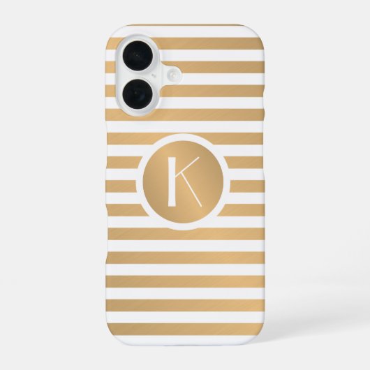 Coque iPhone 16 Monogramme Bandes Or et Blanc (Verso)