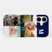 Coque iPhone 16 Monogramme bleu 3 Collage photo (Verso Horizontal)