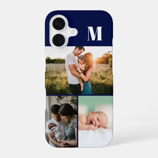 Coque iPhone 16 Monogramme bleu 3 Collage photo (Verso)