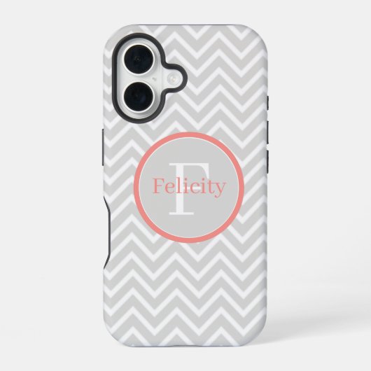 Coque iPhone 16 Monogramme Chevron Corail (Verso)