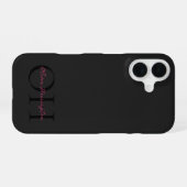 Coque iPhone 16 Monogramme Classique Moderne en Écriture Noir et R (Verso Horizontal)