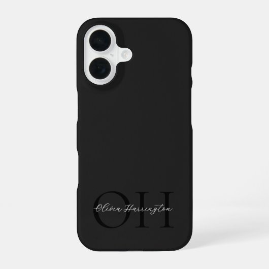 Coque iPhone 16 Monogramme classique moderne noir et blanc (Verso)