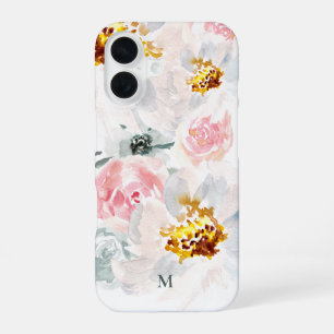 Coque iPhone 16 Monogramme d'art floral aéré aquarelle personnalis