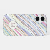 Coque iPhone 16 Monogramme de bandes et de lignes ondulées abstrai (Verso Horizontal)
