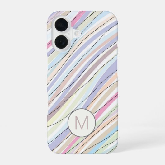 Coque iPhone 16 Monogramme de bandes et de lignes ondulées abstrai (Verso)