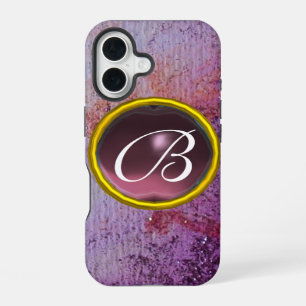 Coque iPhone 16 MONOGRAMME DE GEMME ABSTRAITE violet