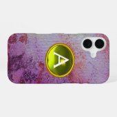 Coque iPhone 16 MONOGRAMME DE GEMME ABSTRAITE violet jaune (Verso Horizontal)