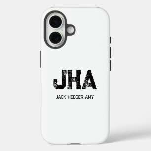 COQUE iPhone 16 MONOGRAMME DE NOM À TROIS LETTRES NOIR MINIMALISTE