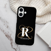Coque iPhone 16 Monogramme de nom de script or noir élégant