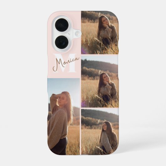 Coque iPhone 16 Monogramme de nom écriture girly 4 Photo Rose Blus (Verso)